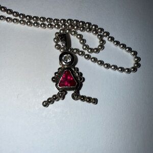 Silver Necklace with Red and Clear Gemstones